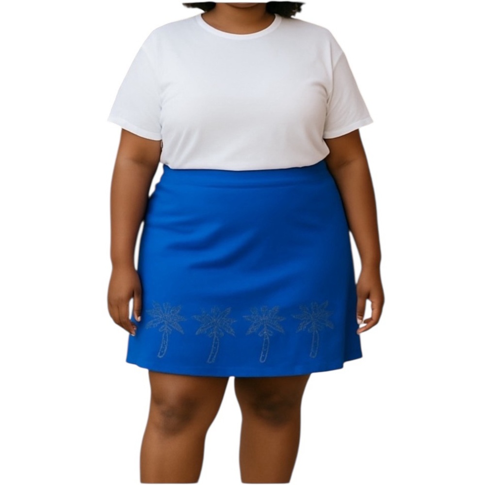 CORAL BAY ROYAL BLUE PALM TREE SUMMER STUDDED PULLON SKORT L